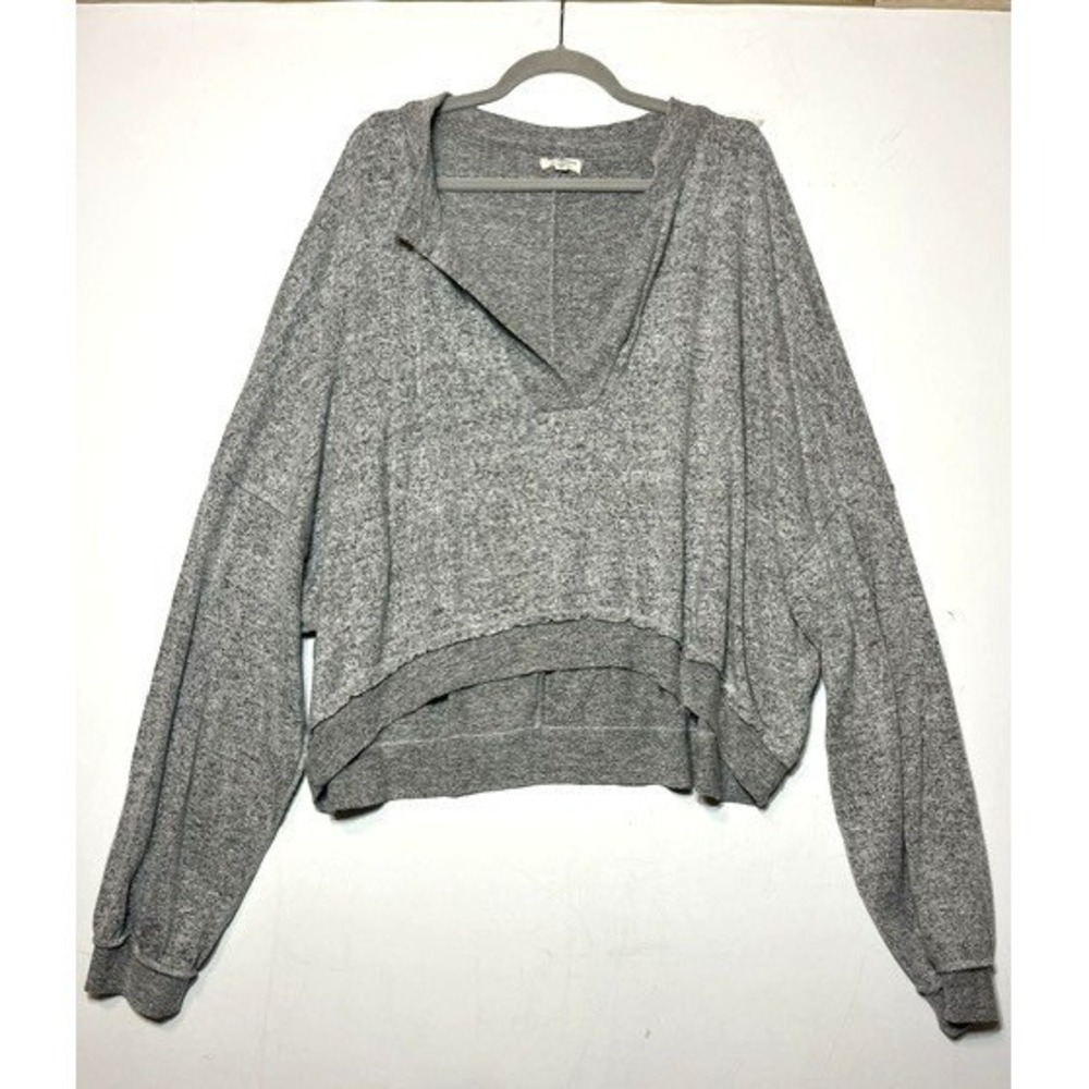 Earthbound Trading Co Womens XXL Gray Marl V-Neck Cropped Pullover Sweater Top